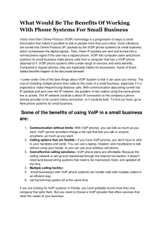 What Would Be The Benefits Of Working With Phone Systems For Small Business
