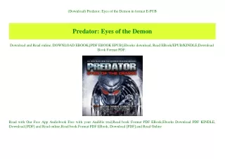 (Download) Predator Eyes of the Demon in format E-PUB