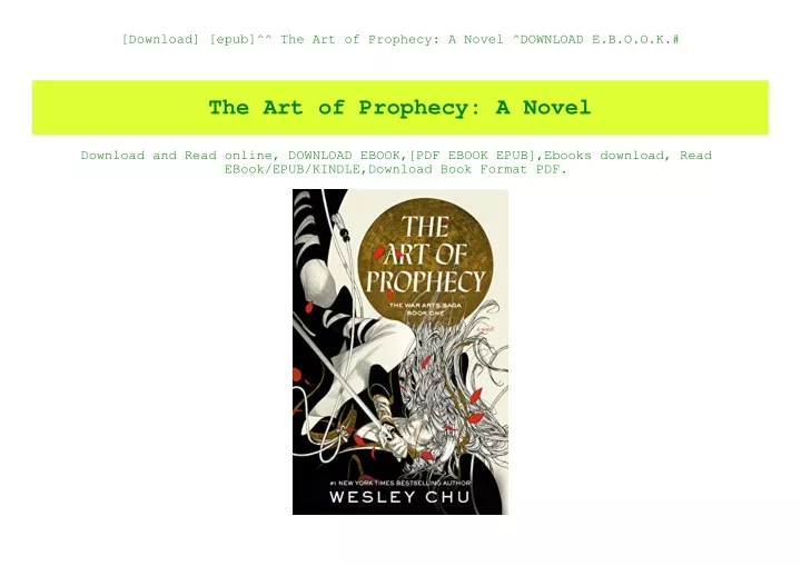 download epub the art of prophecy a novel