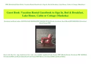 PDF [Download] Guest Book Vacation Rental Guestbook to Sign In  Bed & Breakfast  Lake House  Cabin or Cottage (Muskoka)