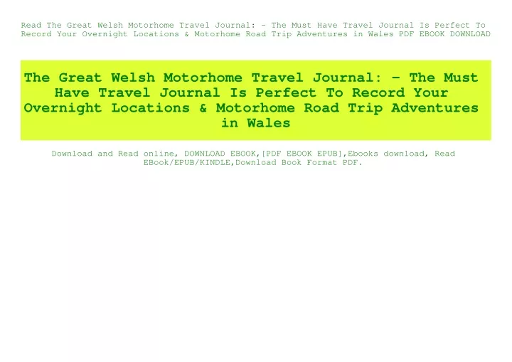 read the great welsh motorhome travel journal