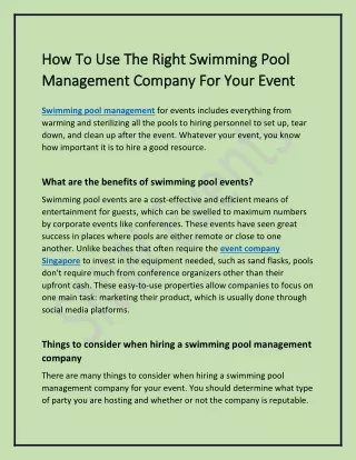 How To Use The Right Swimming Pool Management Company For Your Event