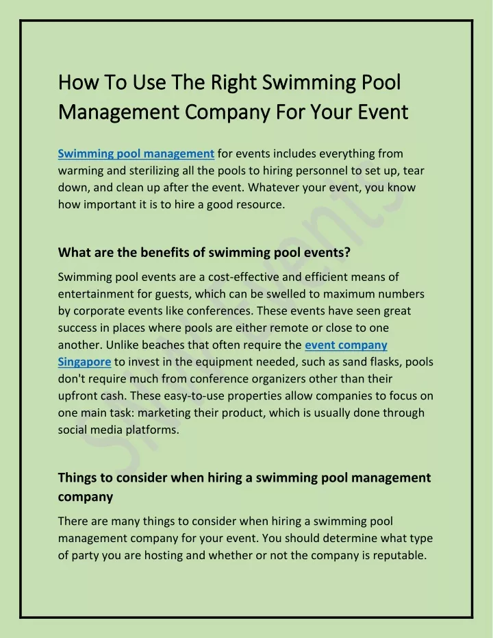 how to use the right swimming pool