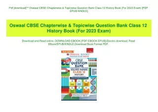 Pdf [download]^^ Oswaal CBSE Chapterwise & Topicwise Question Bank Class 12 History Book (For 2023 Exam) [PDF EPUB KINDL