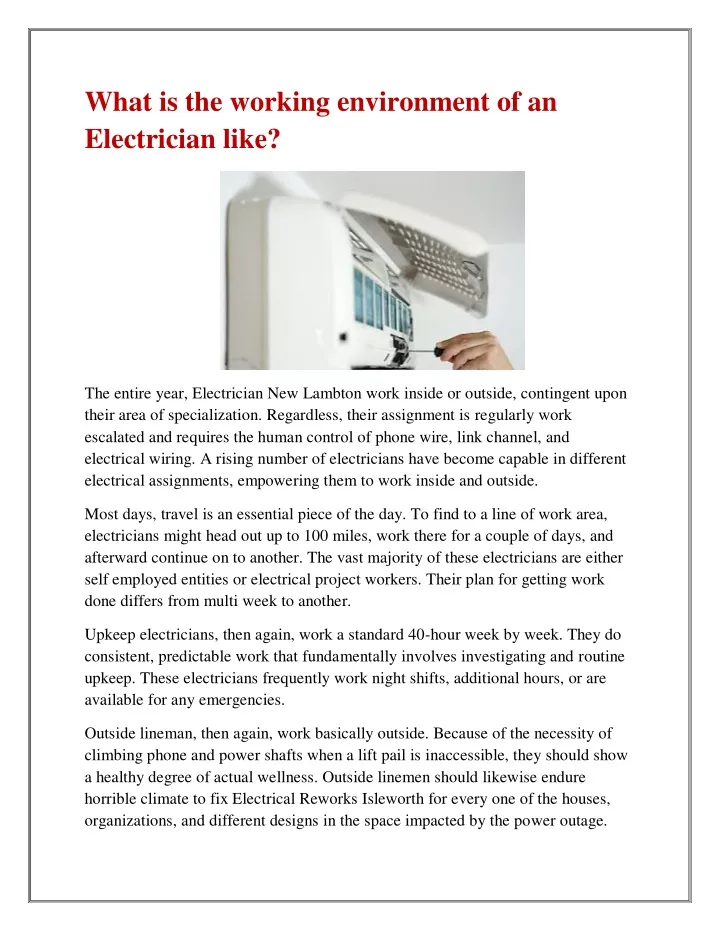 what is the working environment of an electrician