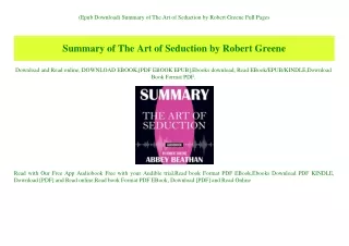 (Epub Download) Summary of The Art of Seduction by Robert Greene Full Pages
