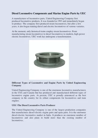 Diesel Locomotive Components and Marine Engine Parts by UEC