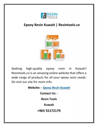 Epoxy Resin Kuwait | Resintools.co