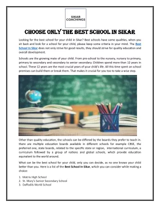 Choose only the Best School In Sikar