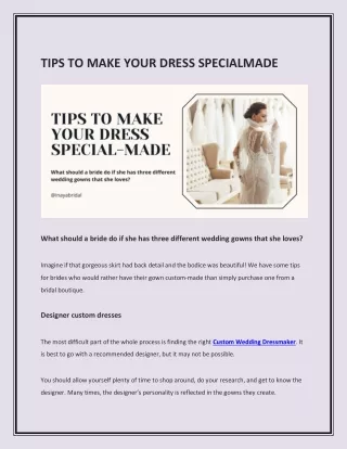 TIPS TO MAKE YOUR DRESS SPECIAL MADE