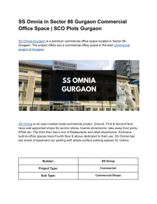 SS Omnia in Sector 86 Gurgaon Commercial Office Space _ SCO Plots Gurgaon