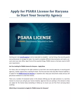 Apply for PSARA License for Haryana to Start Your Security Agency