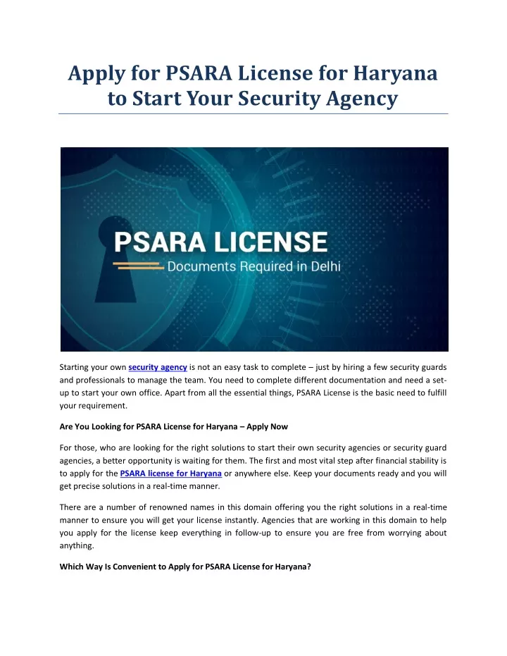 apply for psara license for haryana to start your