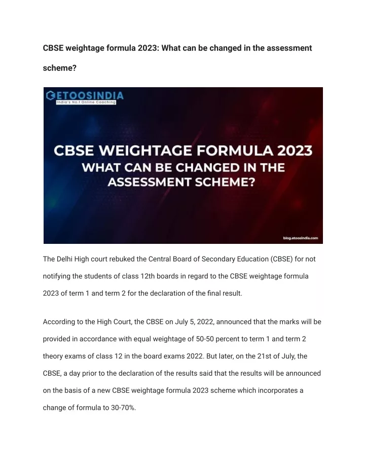 cbse weightage formula 2023 what can be changed