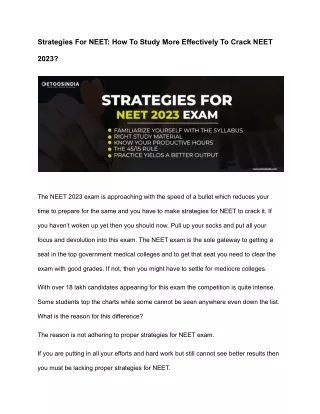 Strategies For NEET: How To Study More Effectively To Crack NEET 2023?