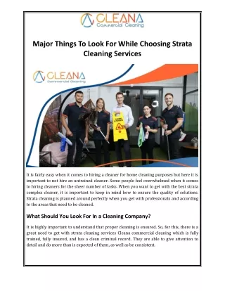 Major Things To Look For While Choosing Strata Cleaning Services
