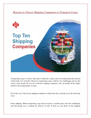 Reasons to Choose Shipping Companies to Transport Cargo
