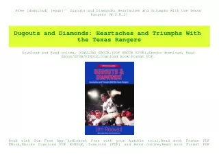Free [download] [epub]^^ Dugouts and Diamonds Heartaches and Triumphs With the Texas Rangers [W.O.R.D]