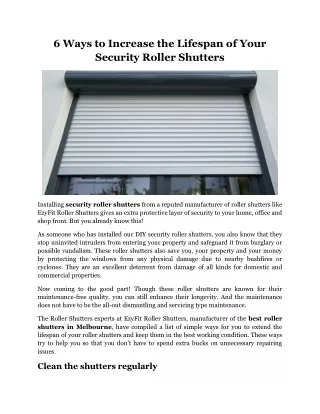 6 Ways to Increase the Lifespan of Your Security Roller Shutters