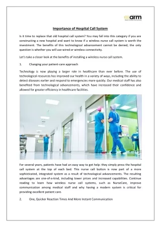 Importance of Hospital Call System