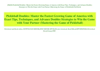 [Pdf]$$ Pickleball Doubles Master the Fastest Growing Game of America with Exact Tips  Techniques  and Advance Doubles S