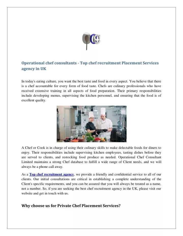 operational chef consultants top chef recruitment