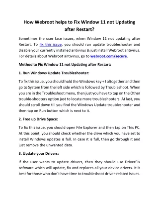how webroot helps to fix window 11 not updating