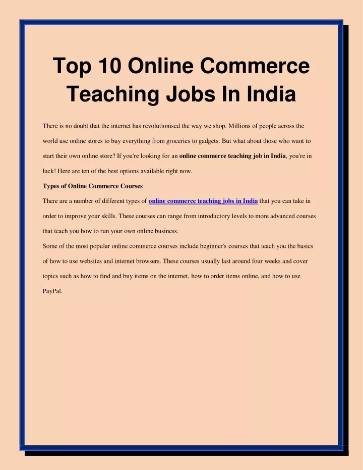 top 10 online commerce teaching jobs in india