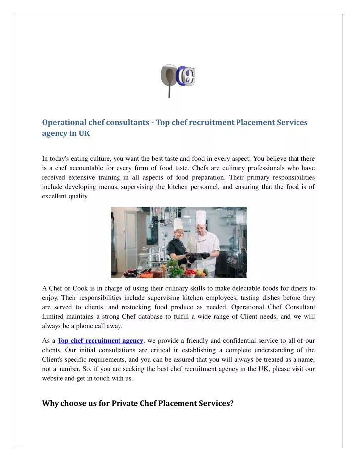 operational chef consultants top chef recruitment