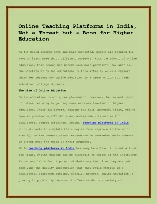 Teaching platforms in India