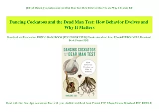 [Pdf]$$ Dancing Cockatoos and the Dead Man Test How Behavior Evolves and Why It Matters Pdf