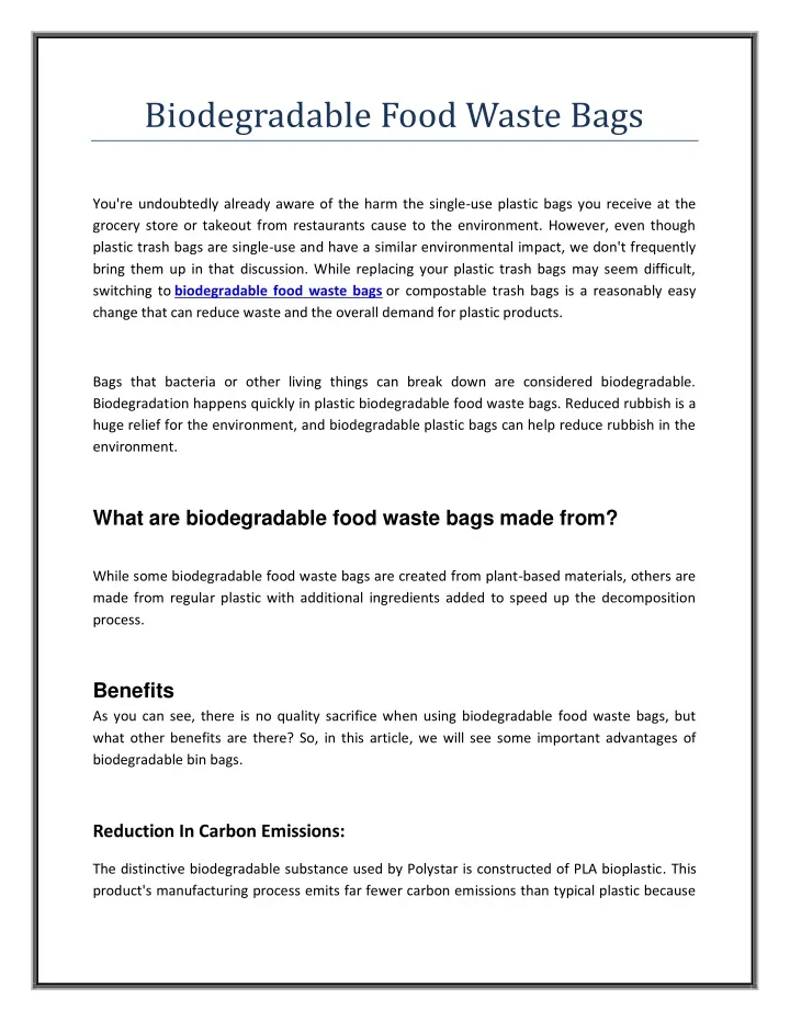 PPT - Biodegradable Food Waste Bags PowerPoint Presentation, Free ...