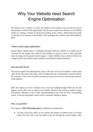 Why Your Website need Search Engine Optimization