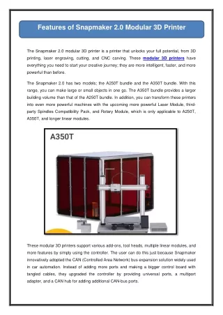 features of snapmaker 2 0 modular 3d printer