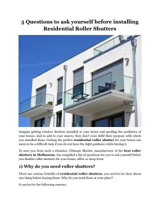 5 Questions to ask yourself before installing Residential Roller Shutters