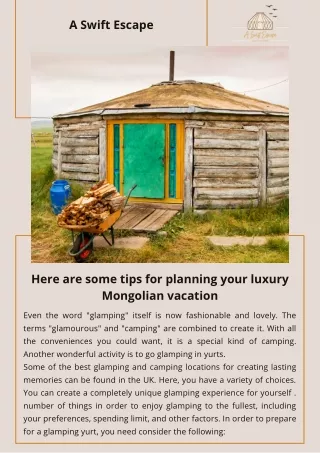 Here are some tips for planning your luxury Mongolian vacation
