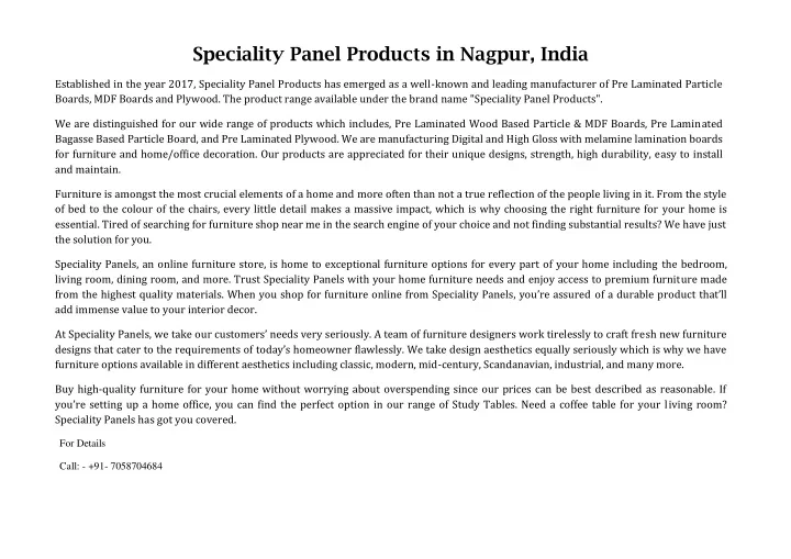 speciality panel products in nagpur india
