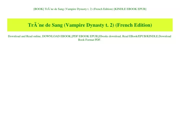 book tr ne de sang vampire dynasty t 2 french