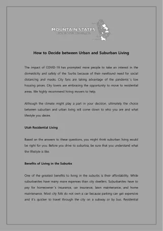 how to decide between urban and suburban living