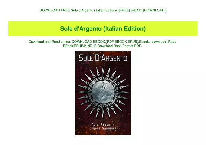 download free sole d argento italian edition free