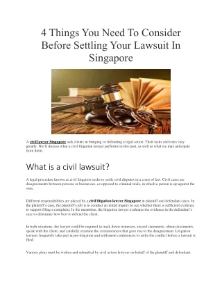 4 Things You Need To Consider Before Settling Your Lawsuit In Singapore
