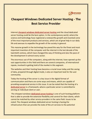 Cheapest Windows Dedicated Server Hosting - The Best Service Provider