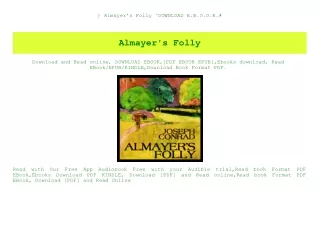 ^DOWNLOAD-PDF) Almayer's Folly ^DOWNLOAD E.B.O.O.K.#