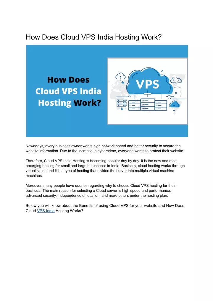 how does cloud vps india hosting work