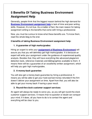 5 Benefits Of Taking Business Environment Assignment Help