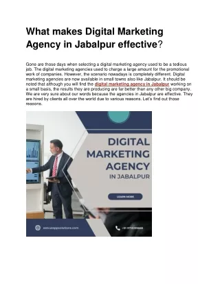 What makes Digital Marketing Agency in Jabalpur effective