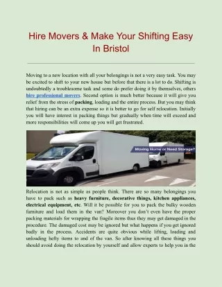 Hire Movers & Make Your Shifting Easy In Bristol
