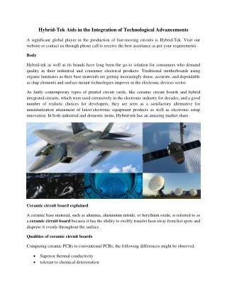 Hybrid-Tek Aids in the Integration of Technological Advancements