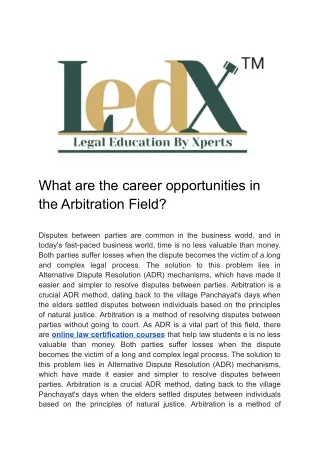 What are the career opportunities in the Arbitration Field
