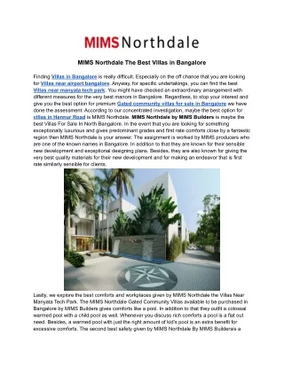 MIMS Northdale The Best Villas in Bangalore